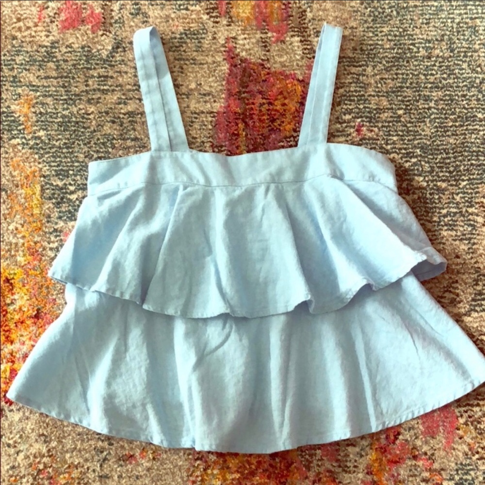 ABOUND Light Blue Linen Ruffle Tank Top - Picture 3 of 5